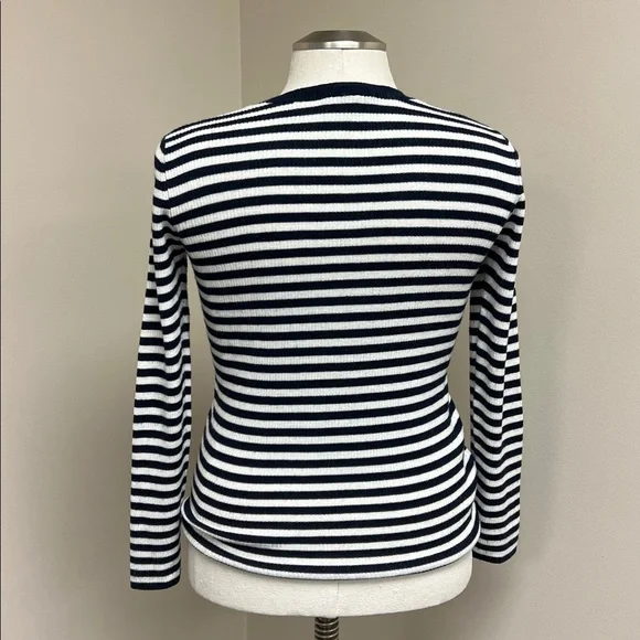 Loft wool blend nautical navy blue white striped crew neck long sleeve sweater M - Picture 3 of 8